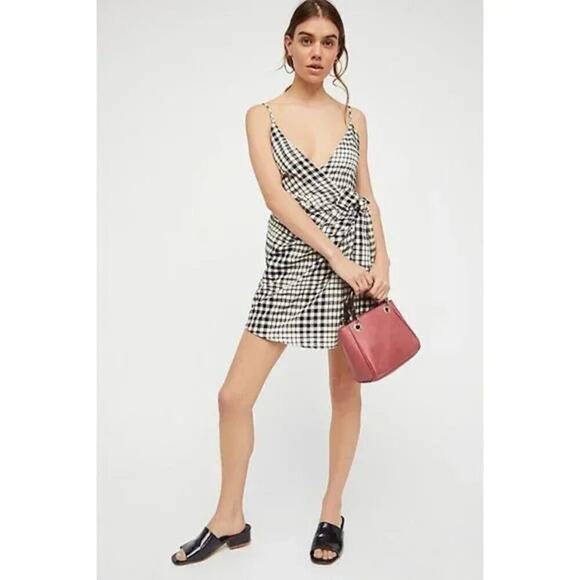 Free People Black & White Cotton Plaid Wrap Tank Mini Dress - Small - Picture 1 of 16